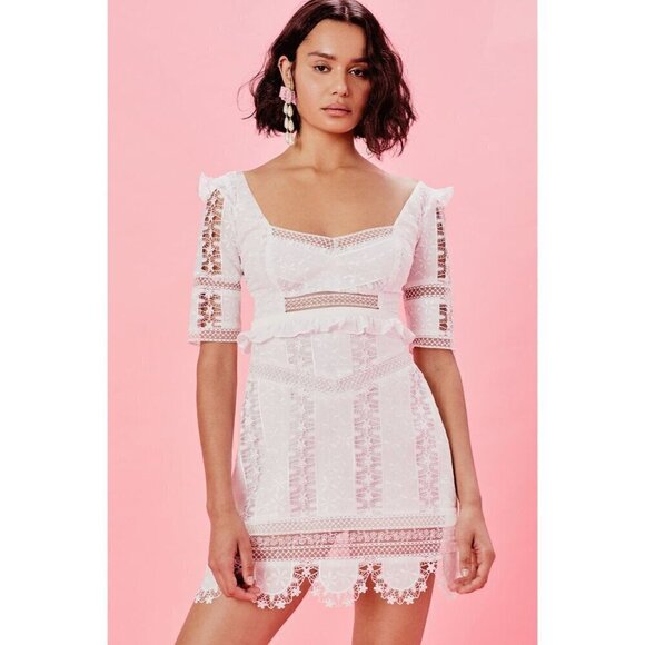 For Love & Lemons Amandine Embroidered Mini Dress Ivory Womens Size Small - Picture 6 of 12